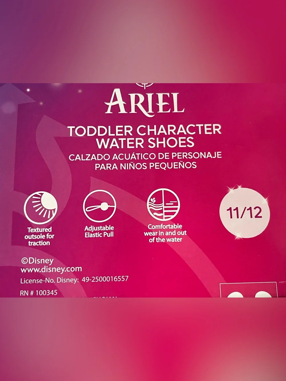 Disney Princess Ariel Toddler Water Shoes. Licensed. Adjustable strap. 11-12 NWT